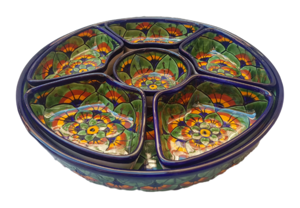 Talavera-style Bowl for Dipping, Appetisers or Other Finger-foods – Green & Orange