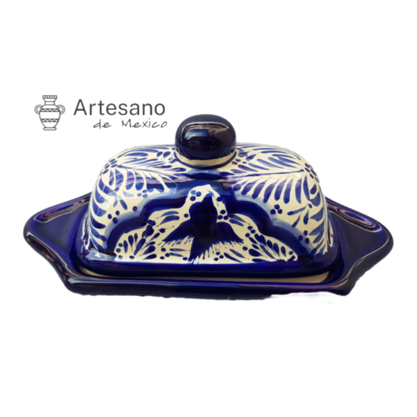 Talavera-style Butter Dish with Lid – Cobalt Blue & White Floral
