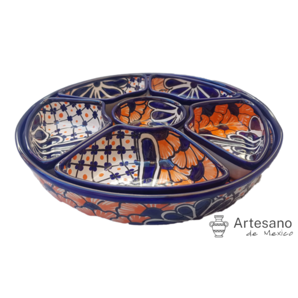 Talavera-style Bowl for Dipping, Appetisers or Other Finger-foods – White & Orange