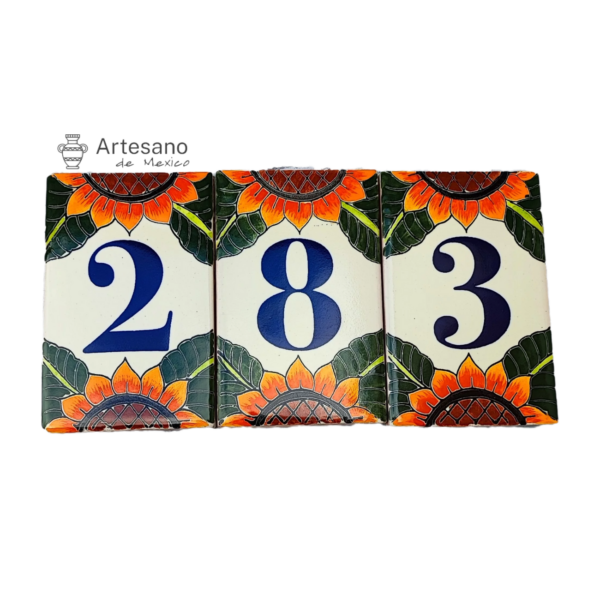 Talavera Hand-painted Orange Green Mexican House Number Tiles