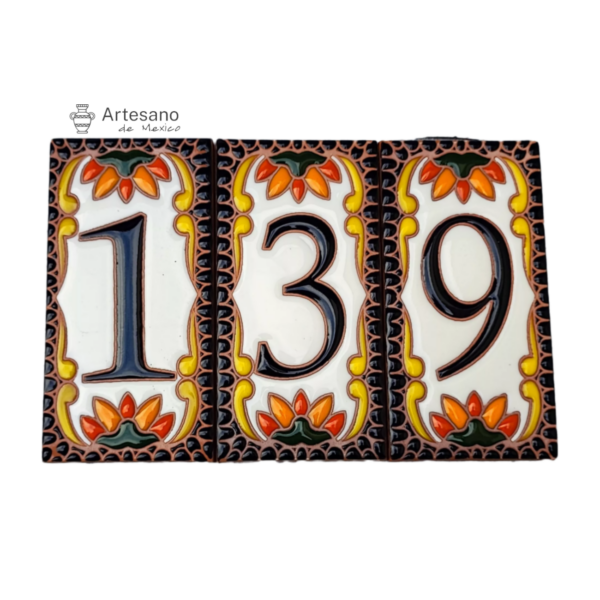 Talavera Hand-painted Black Orange Mexican House Numbers Tiles