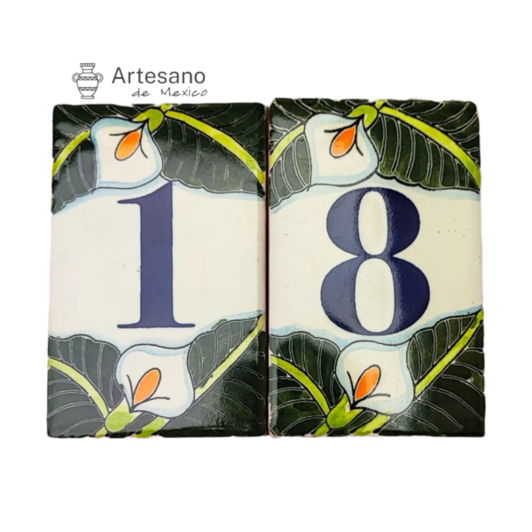 Talavera Hand-painted Green Blue Mexican House Number Tiles