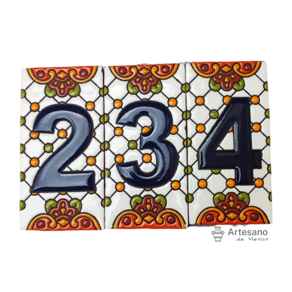Talavera Hand-painted Orange Green Mexican House Numbers Tiles