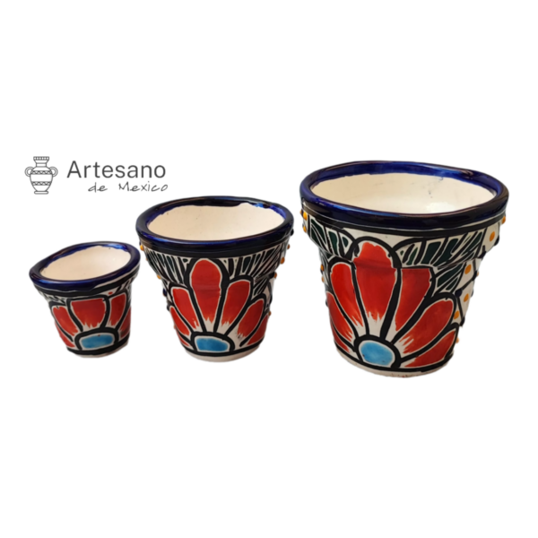 Talavera -style Mini Pot Set – Navy, Blue & Red
