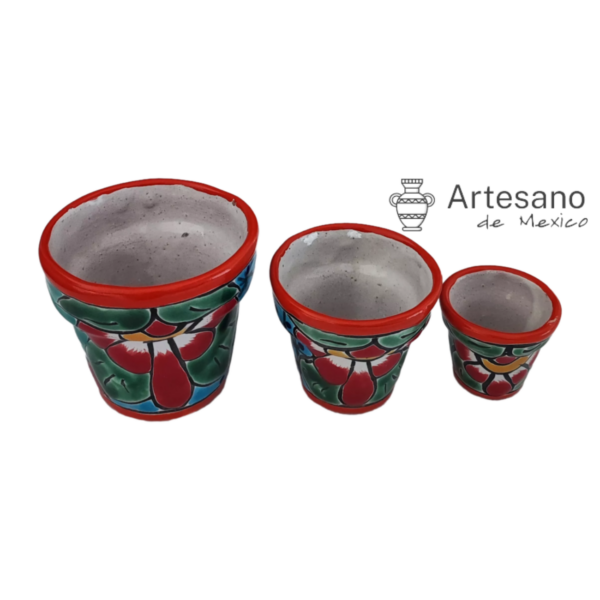 Talavera -style Mini Pot Set – Orange & Green
