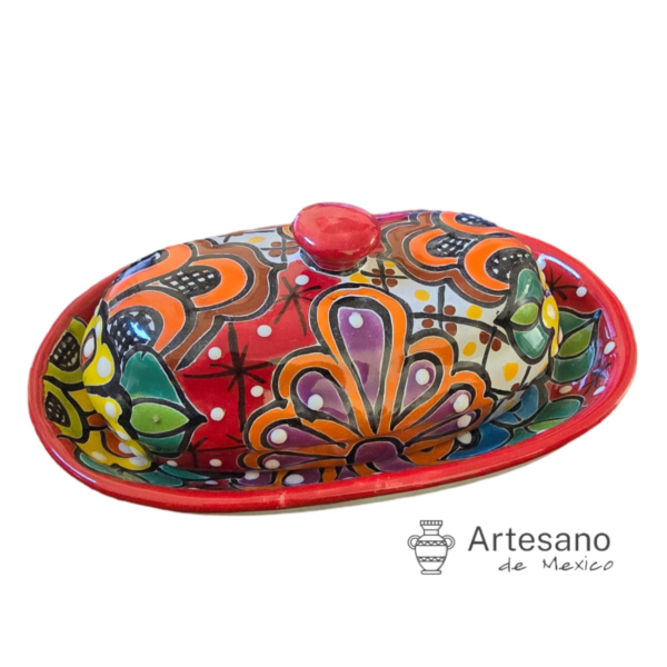 Talavera-style Butter Dish with Lid – Multicolour Floral Burst