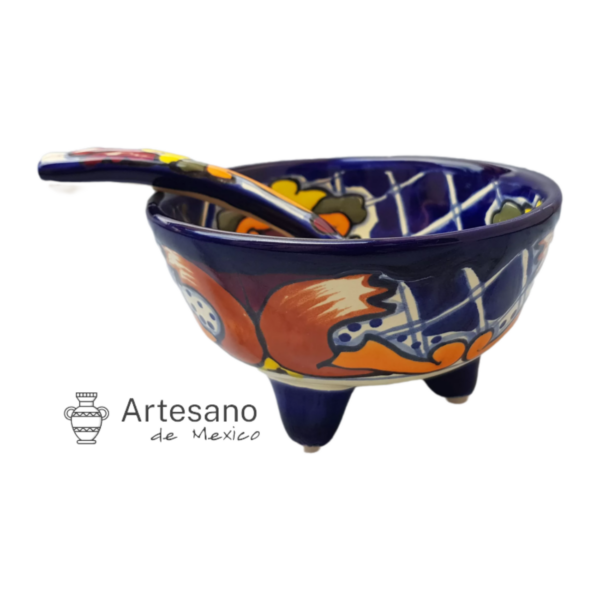 Talavera-style 3-legged Salsa Bowl with Ladle – Orange