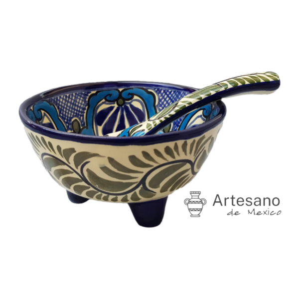 Talavera-style 3-legged Salsa Bowl with Ladle – Green