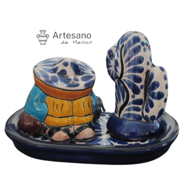 Talavera-style Salt and Pepper Shaker Set – Light Blue & Brown