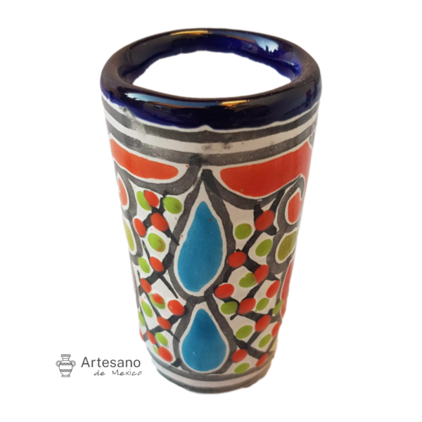 Talavera -style Shot Glass – Red, Dark Blue & Light Green