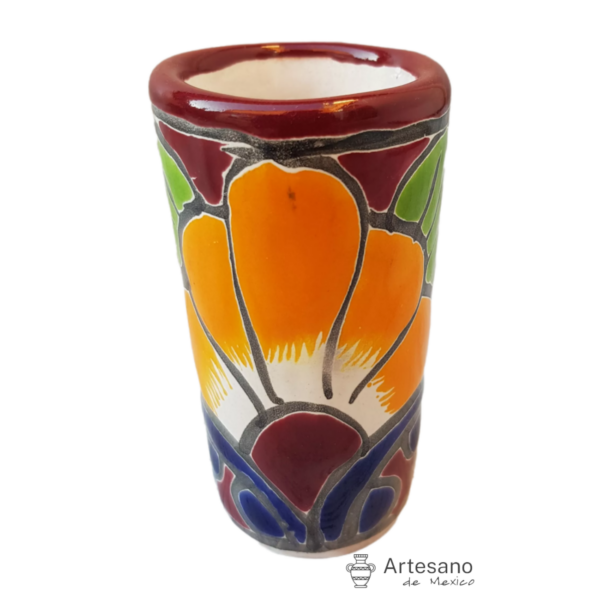 Talavera -style Shot Glass – Multicoloured, Claret Red, Green, Orange, Black & White