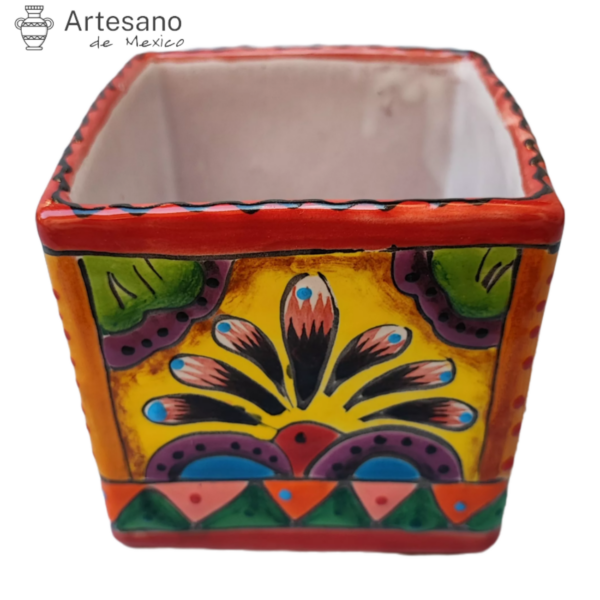 Talavera-style Square Mini Flower Pot – Red