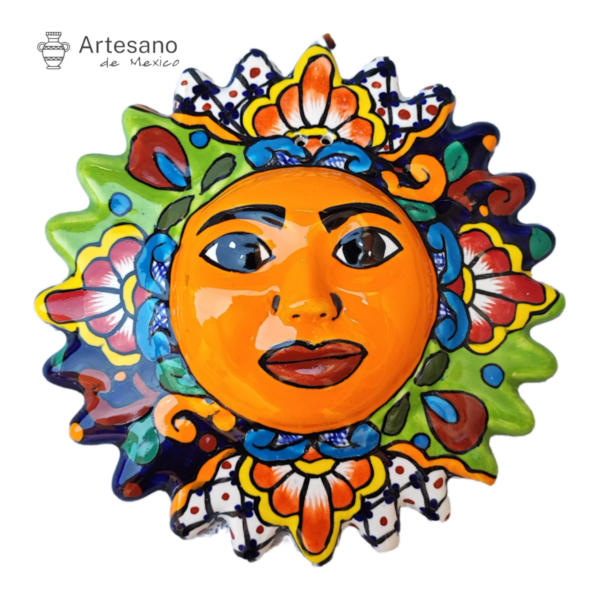 Talavera-style Sun Face – Orange, Green & Red – Option 2
