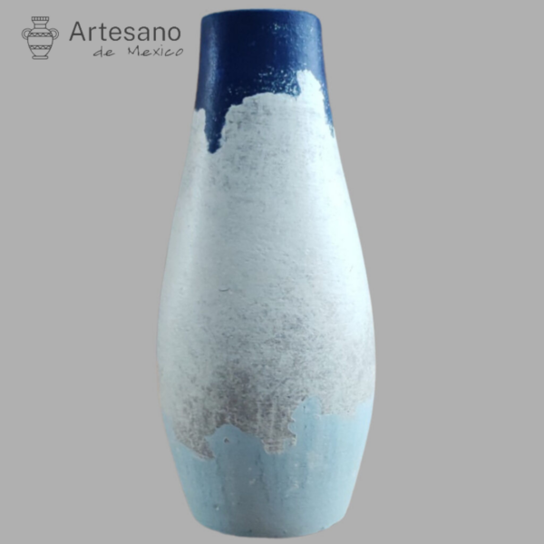 Talavera Mexican Hand Made Hand Painted Vase Blue White – Rounded Silhouette, Pale Blue Base