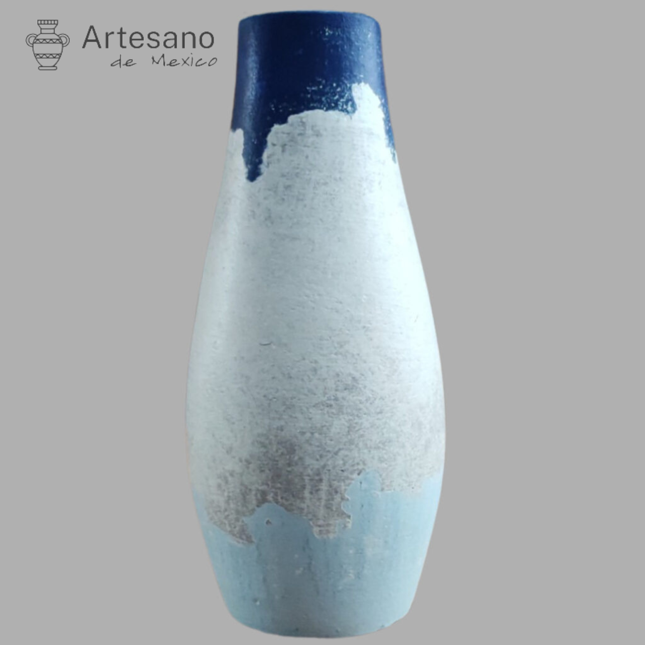 Mexican Hand Made Hand Painted Vase Blue White