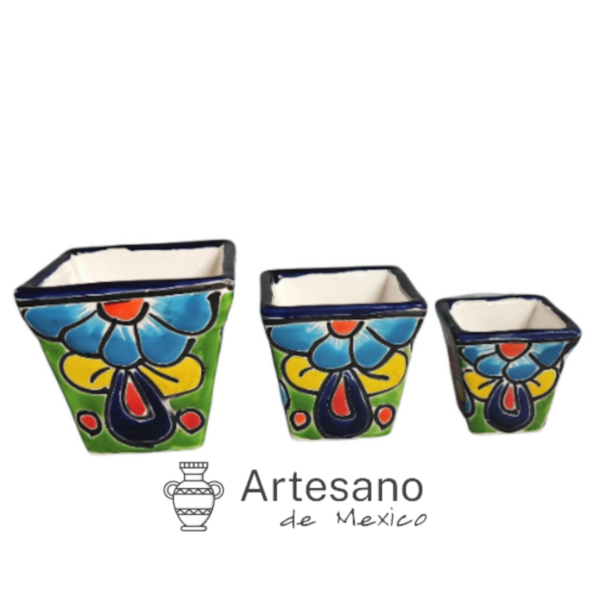 Talavera -style Piramid Mini Pot Set – Green