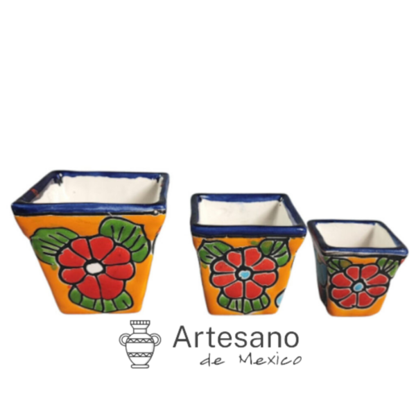 Talavera -style Piramid Mini Pot Set – Orange