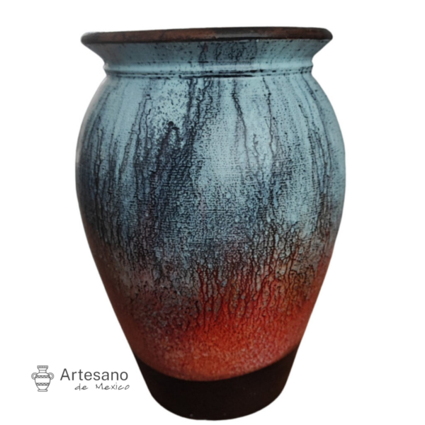 Talavera Mexican Hand Made Hand Painted Vase – Red, Black, Blue & Light Blue – Option 3
