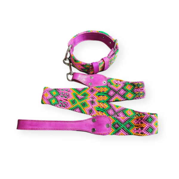 Authentic Mexican Hand-woven Dog Collar with Leash – M Size