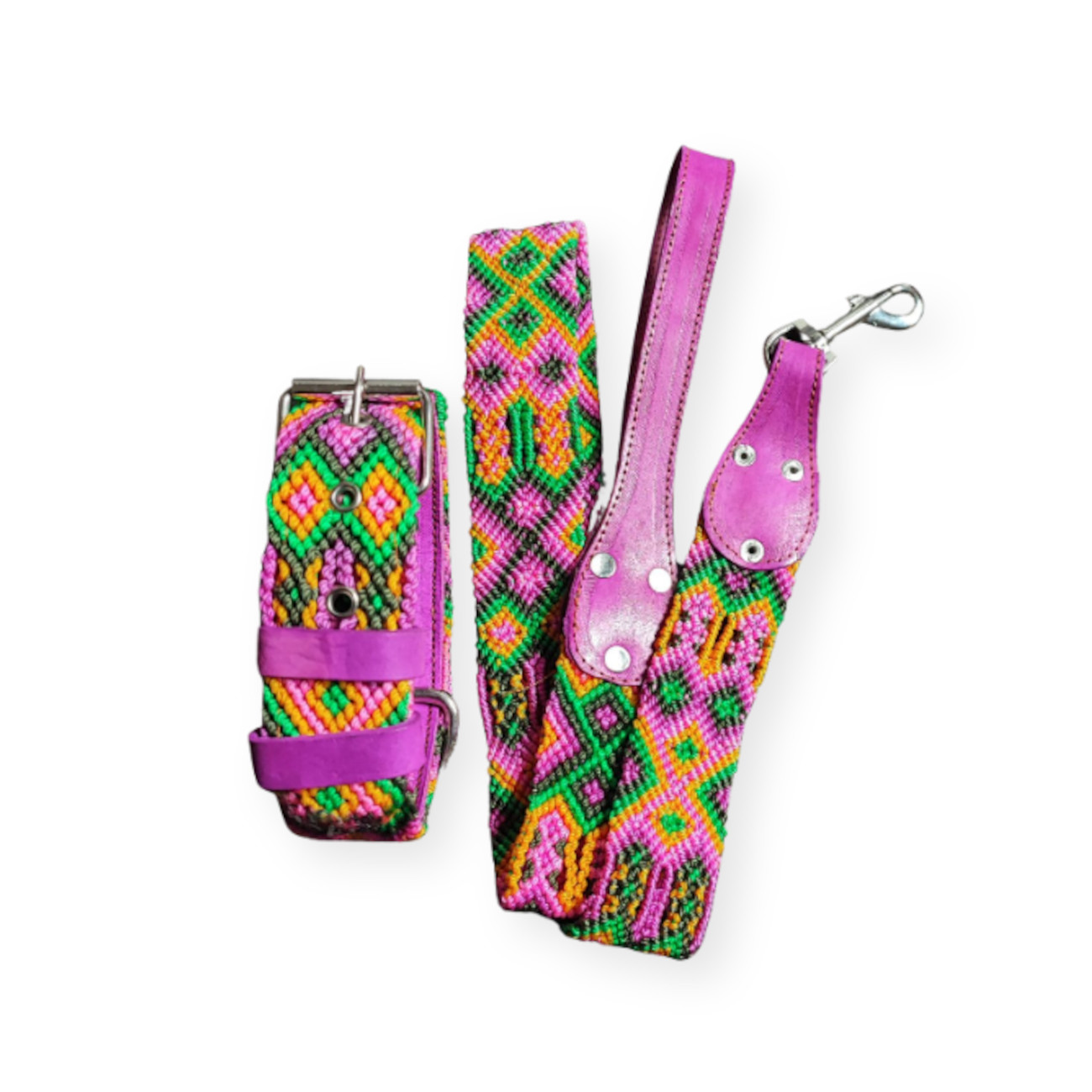 Authentic Mexican hand-woven dog collar with leash