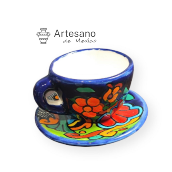 Talavera- Style Hand Painted Espresso Cup – Red