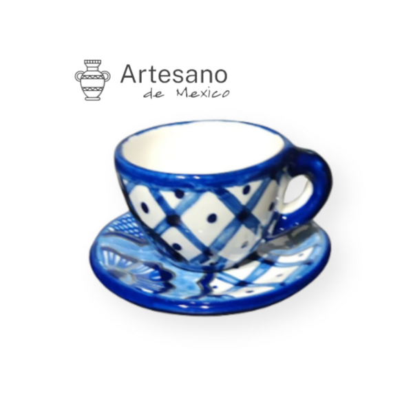 Talavera- Style Hand Painted Espresso Cup – White