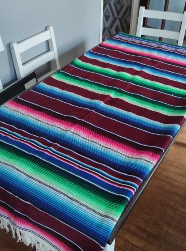 Authentic Handwoven Mexican Tablecloth – Burgundy & Pink
