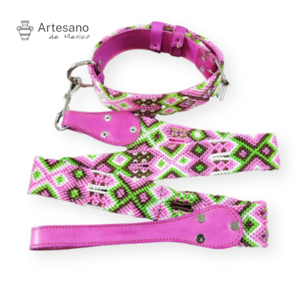 Authentic Mexican Hand-woven Dog Collar with Leash – L Size – Option 1