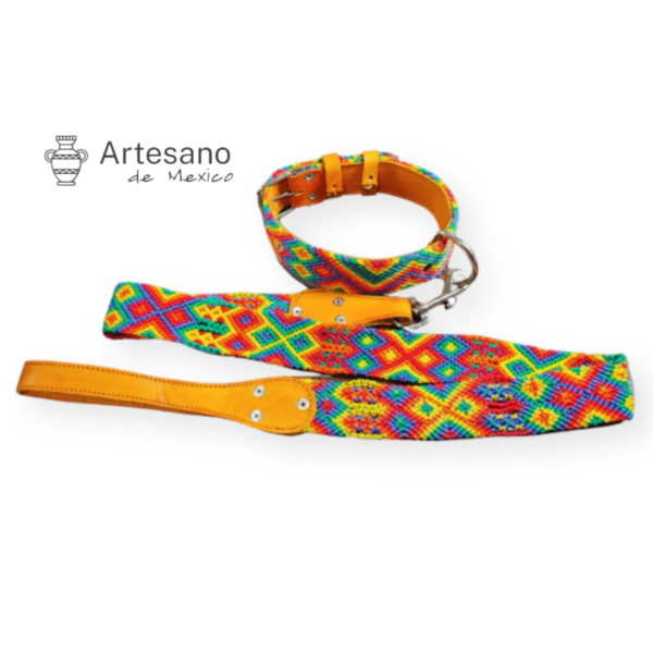Authentic Mexican Hand-woven Dog Collar with Leash – L Size – Option 2