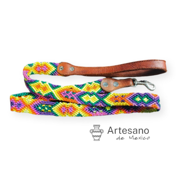Mexican Hand-woven Dog Leash M Size – Yellow, Purple, Green & Brown