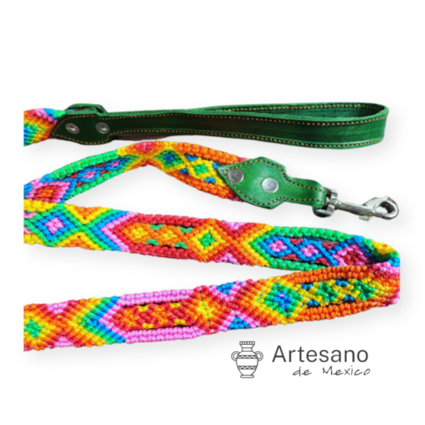 Mexican Hand-woven Dog Leash M Size – Sky Blue, Orange & Green