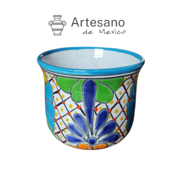 Talavera-style " Champanera" Flower Pot – Sky Blue