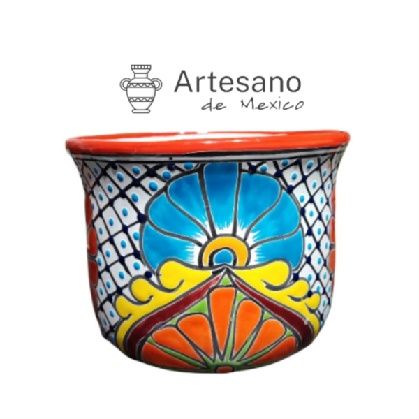 Talavera-style " Champanera" Flower Pot – Orange & Sky Blue