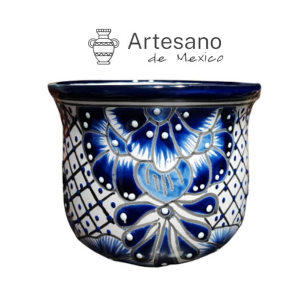 Talavera-style " Champanera" Flower Pot – Dark Blue & White