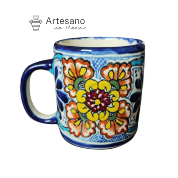 Talavera- Style Hand Painted Mug – Blue & Orange – Option 2