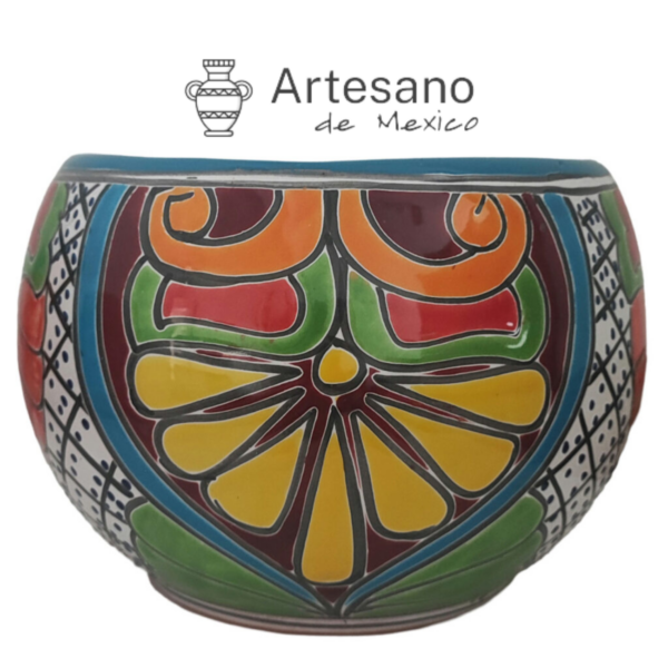 Talavera-style Hemisphere Shape Flower Pot – Yellow Sunburst