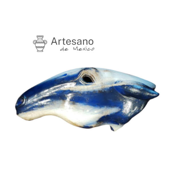 Talavera Mexican Hand Made Hand Painted Half a Horse's Head – Blue & Cream