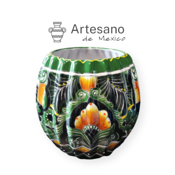 Talavera-style Round Ribbed Flower Pot