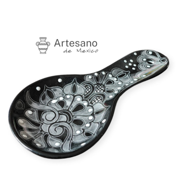 Talavera-style Spoon Rest – Black & White – Option 3