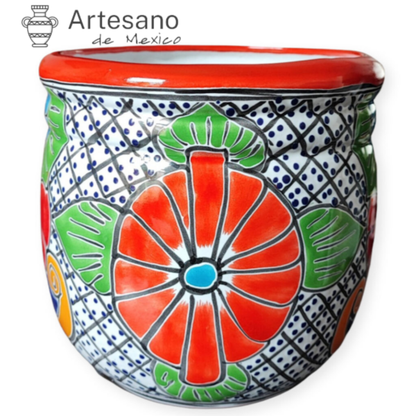 Talavera-style " Barrel" Flower Pot