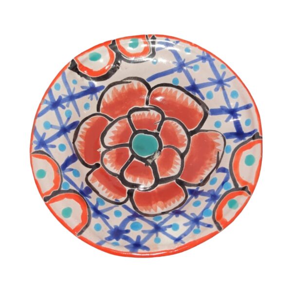 Hand-painted Talavera Ceramic Ashtray – Orange, Red & Blue