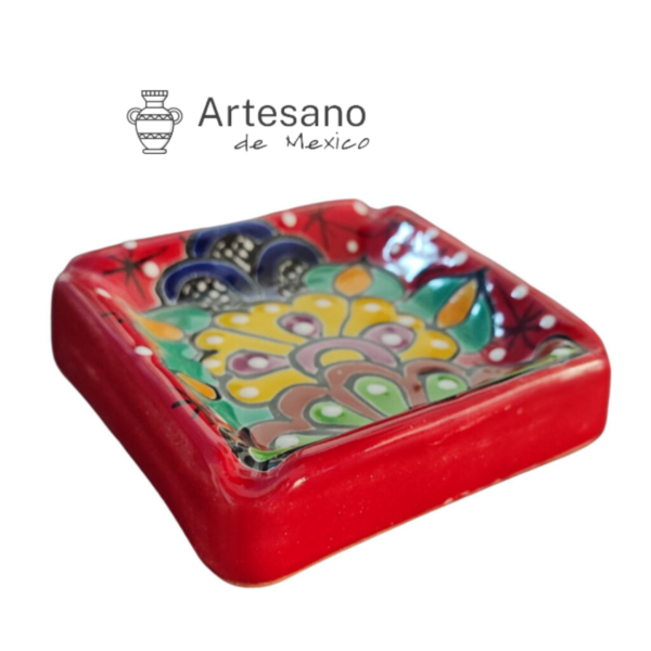 Hand-painted Talavera Ceramic Ashtray – Red, Green & Yellow