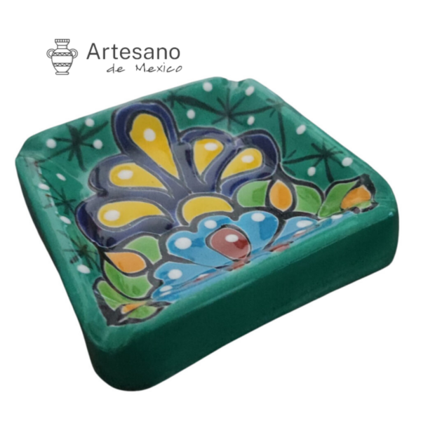 Hand-painted Talavera Ceramic Ashtray – Green & Blue