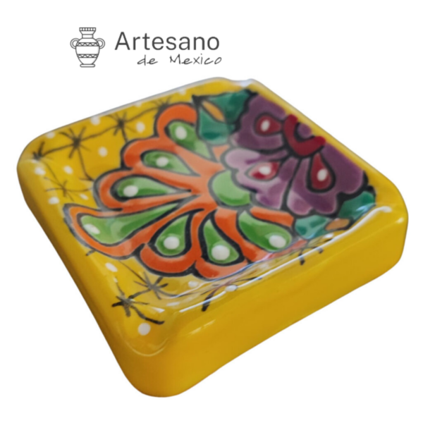 Hand-painted Talavera Ceramic Ashtray – Yellow, Orange & Purple