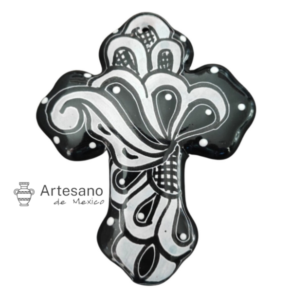 Talavera Wall Hanging Cross – White & Black