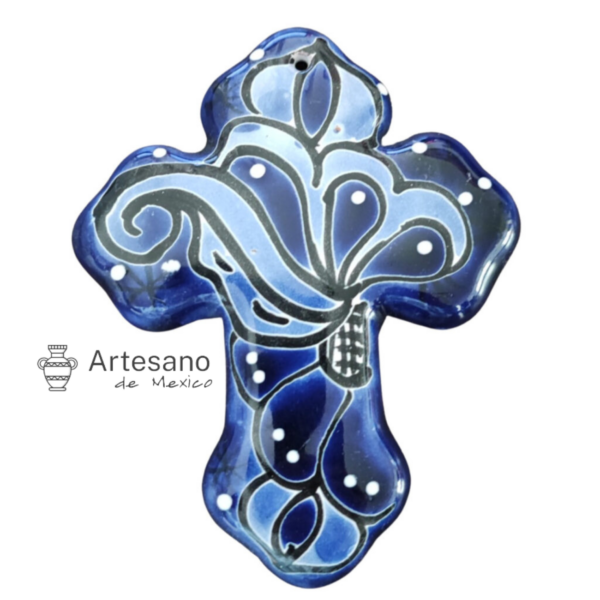 Talavera Wall Hanging Cross – Red, Blue, Black & Light Blue