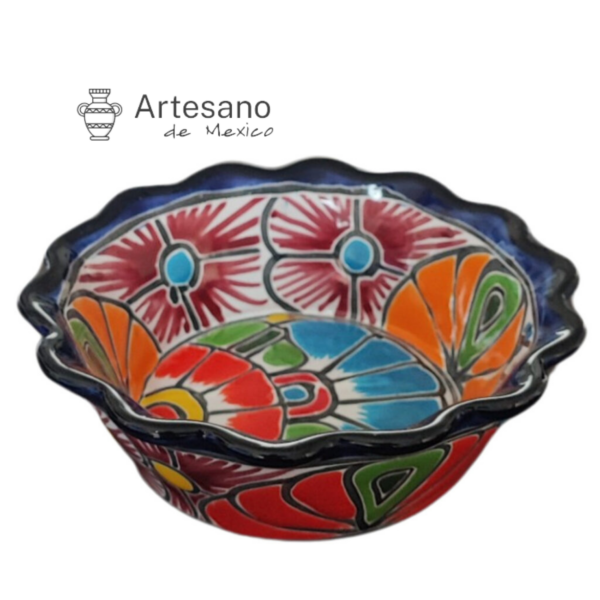 Authentic Talavera Handmade Deep Serving Dish – Burgundy Floral Patchwork