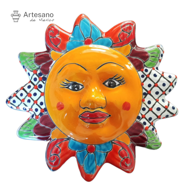 Talavera-style Sun Face – Black & White Checkered Rays