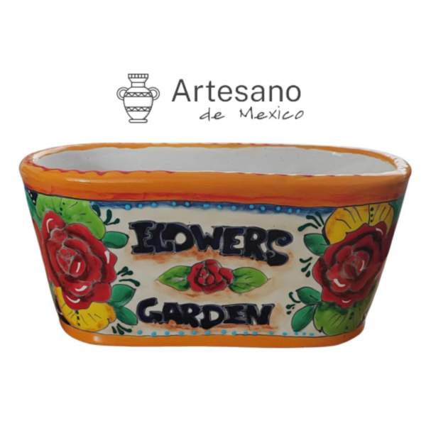 Talavera-style Oval Flower Pot – Orange