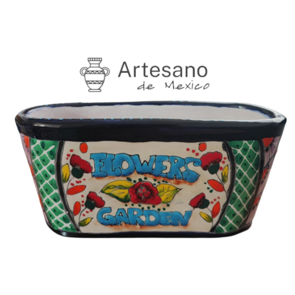 Talavera-style Oval Flower Pot – Dark Blue